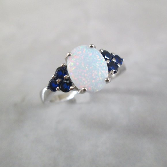 Stunning Opal & Blue Sapphire Ring>925 Sterling Ring,925 Opal ring,Sapphire - Picture 5 of 5